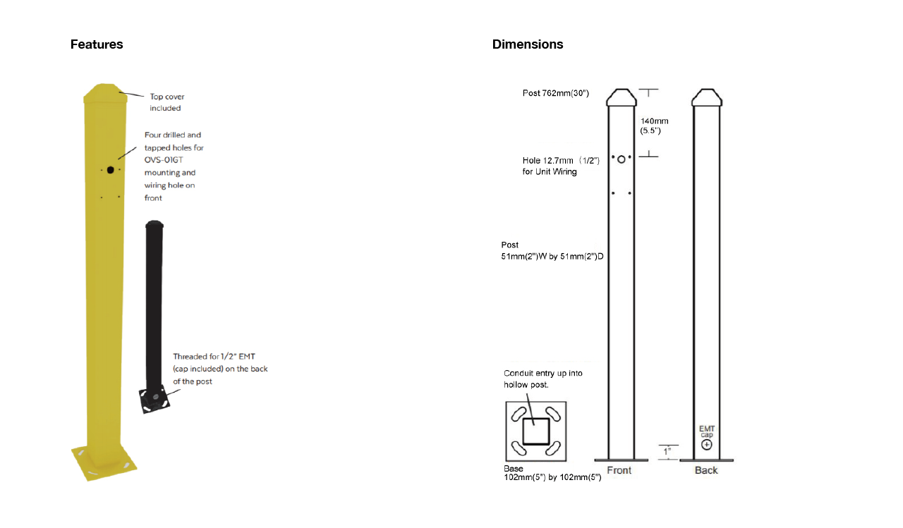 OVS 02 Accessories features and dimensions