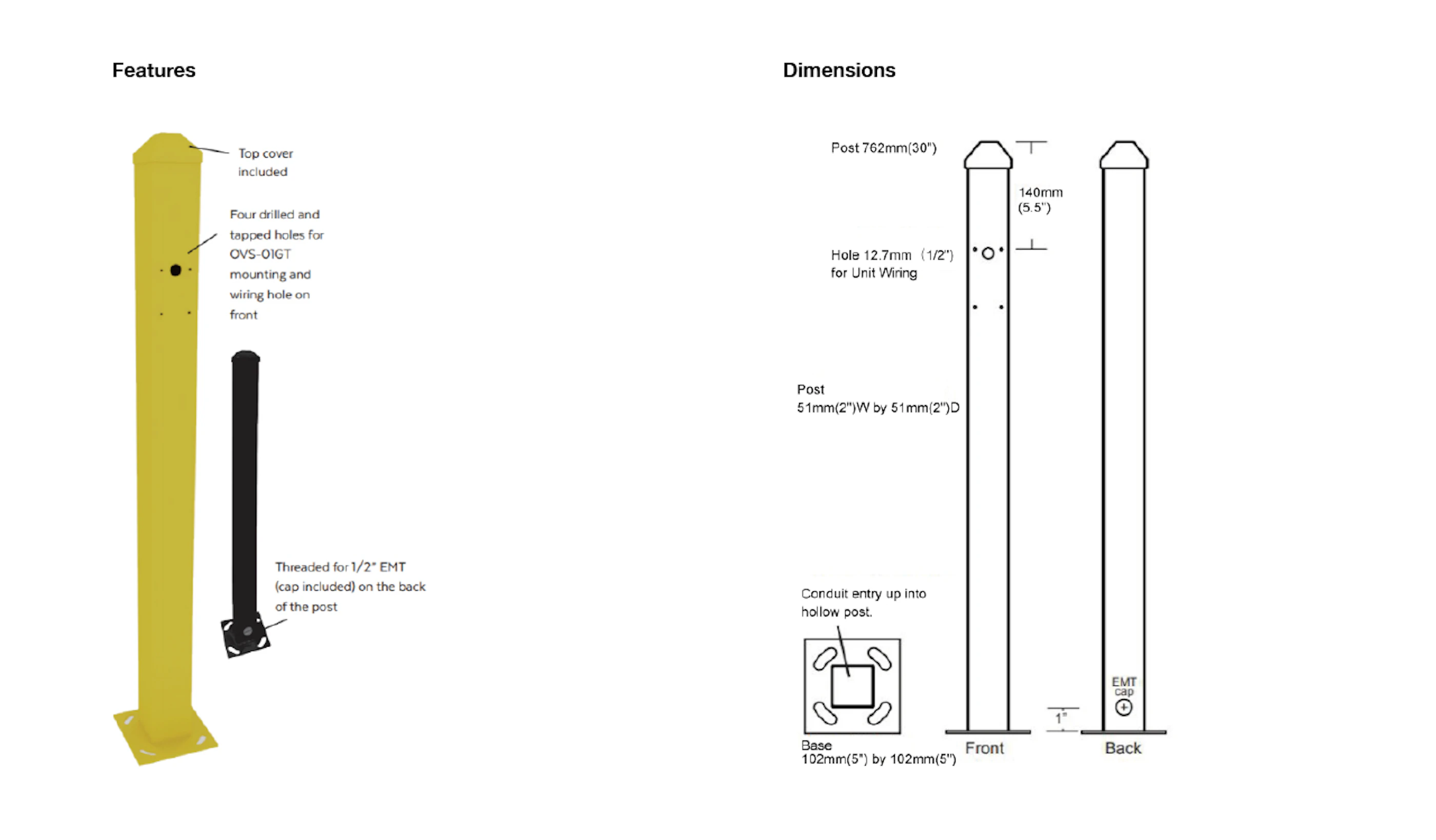 OVS 02 Accessories features and dimensions