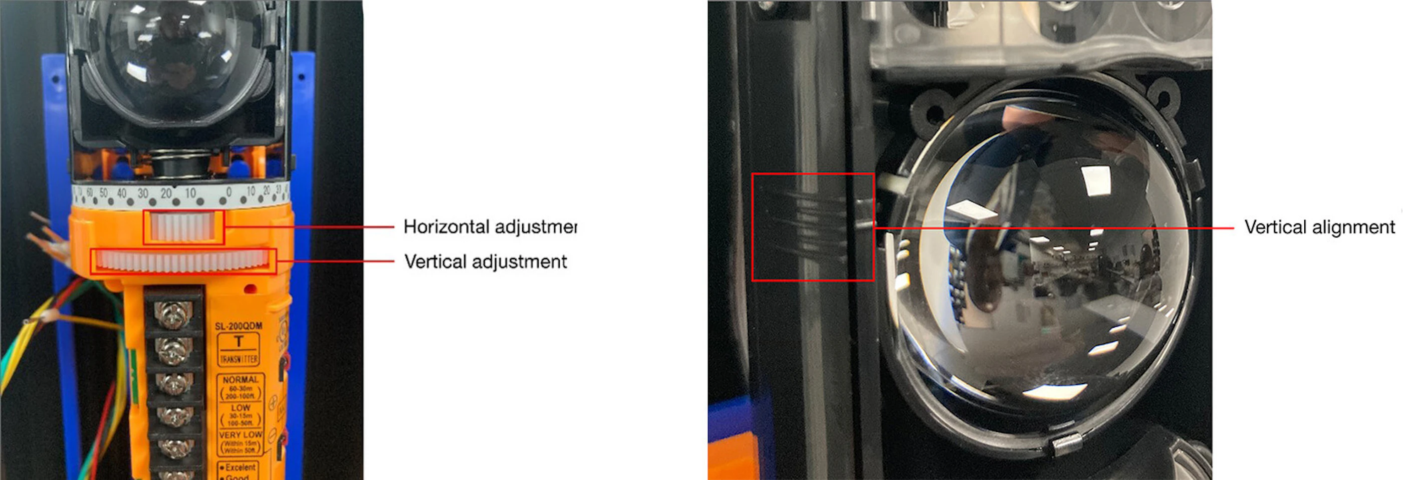 Optex sl beams vertical horizontal alignment