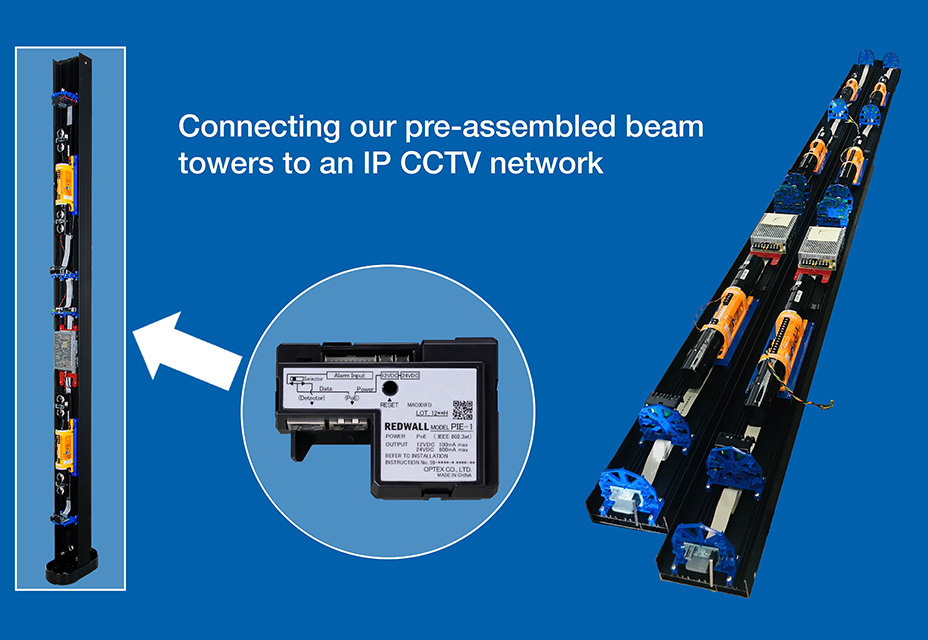 Optex blog connecting the pre aseembled beam tower to IP CCTV network