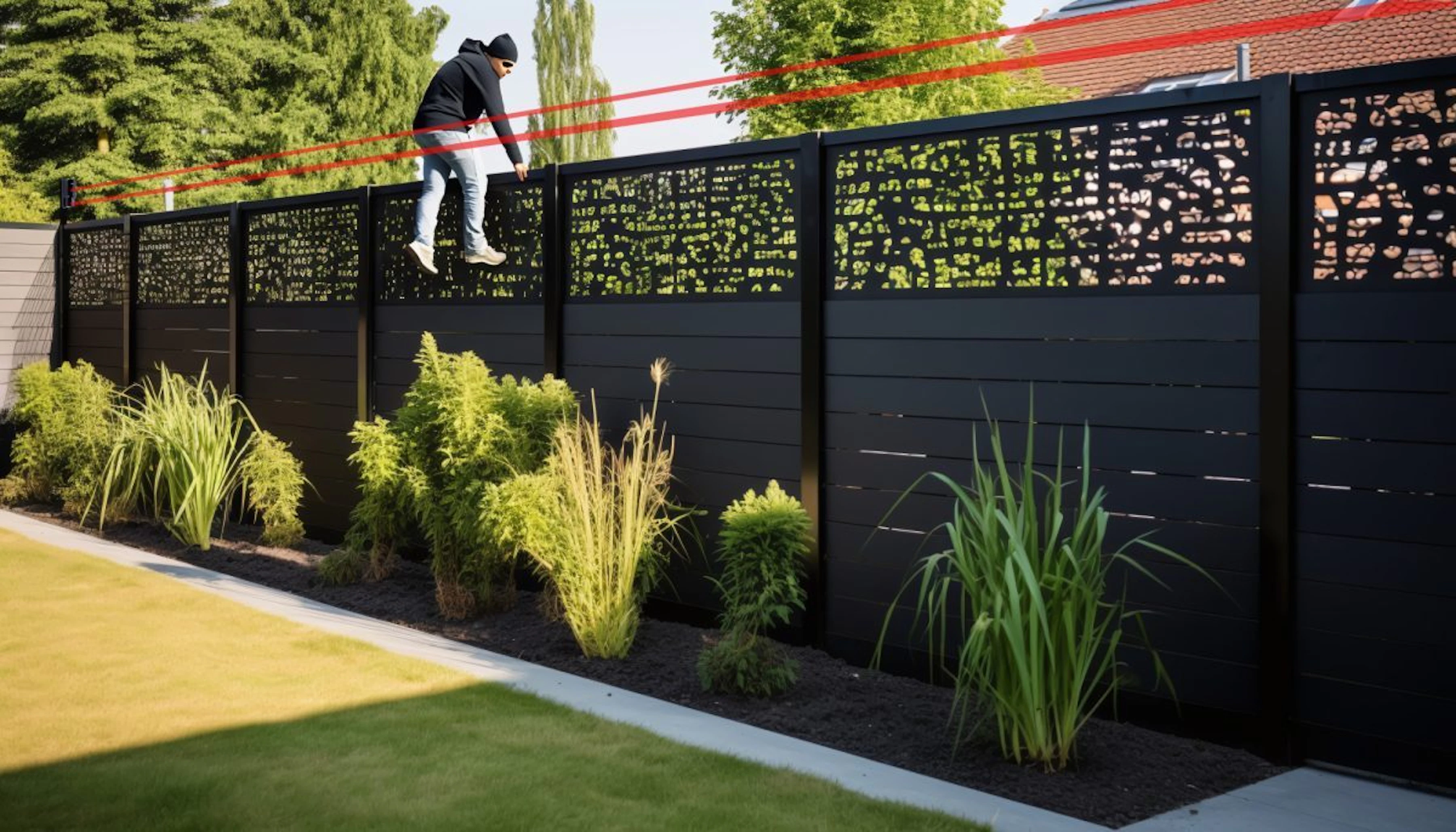 Optex ax beams garden fence intruder climbing over 1