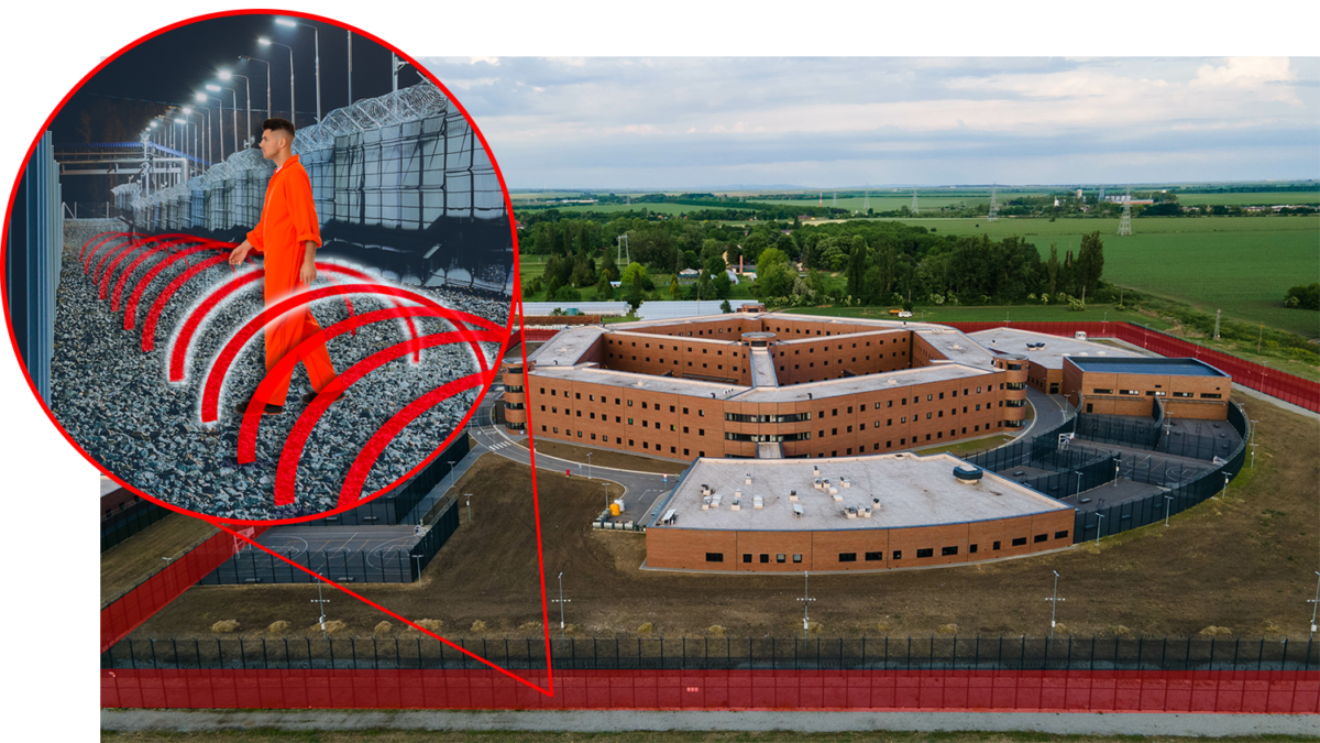 Optex prisoner walking through echopoint in between two fences